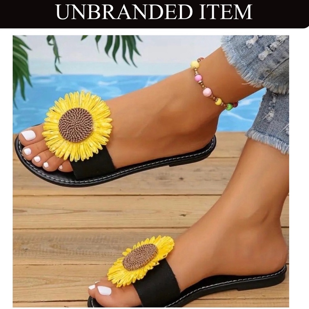 SHOES: Sunflower Embellished Flat Slides, NWOT